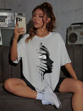 Women's Human Face Short Sleeve Fashion Casual Summer Crew Neck Printed Loose T Shirts