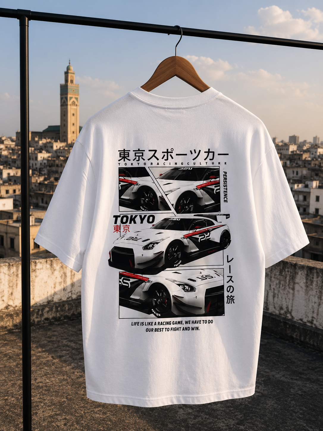 Tokyo Racer Graphic T-Shirt – Premium Oversized White Cotton Tee