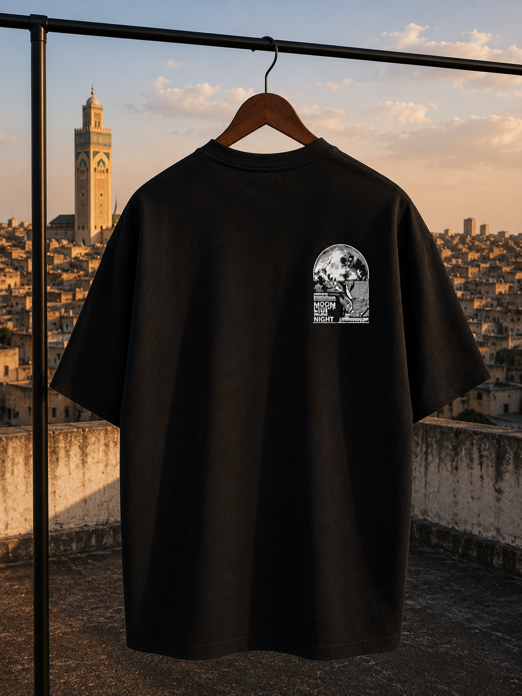 Moon Phase Oversized Tee – Black